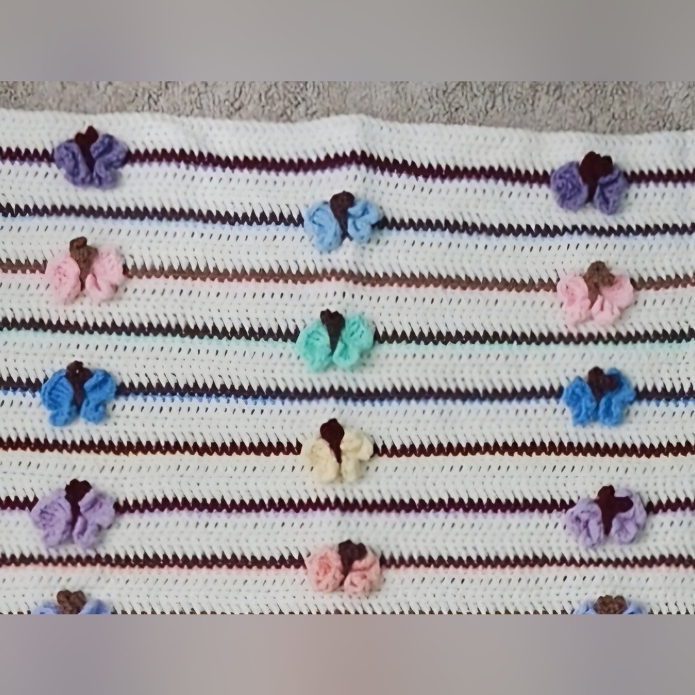 Handmade New Baby Blanket Butterfly Crocheted unisex perfect shower present